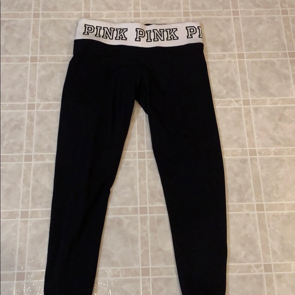 Black PINK leggings, white logo band